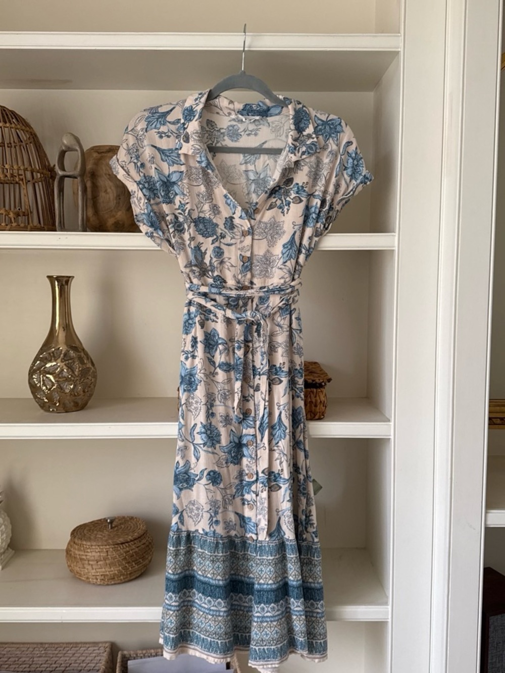 Lucky Brand Blue Floral Maxi Dress on Cream